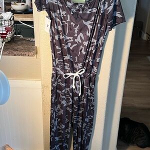 Camouflage Jumpsuit with Drawstring Waist